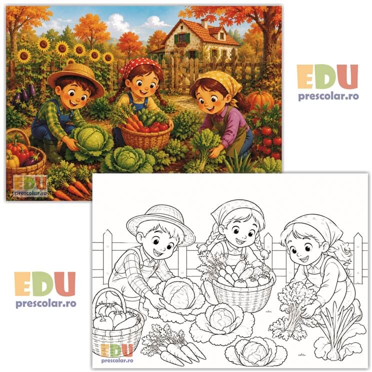 EDIA09-1 toamna cea bogata - in gradina de zarzavat - plansa ilustrativa si de colorat