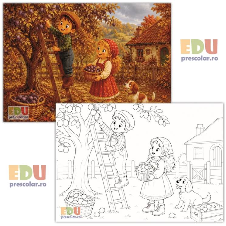 EDIA09-4 toamna cea bogata - culesul prunelor - plansa ilustrativa si de colorat